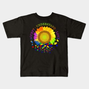 Autism Awareness Shirts Sunflower Accept Understand Love - Cute Funny Graphic Puzzle Autism Mom Kids T-Shirt